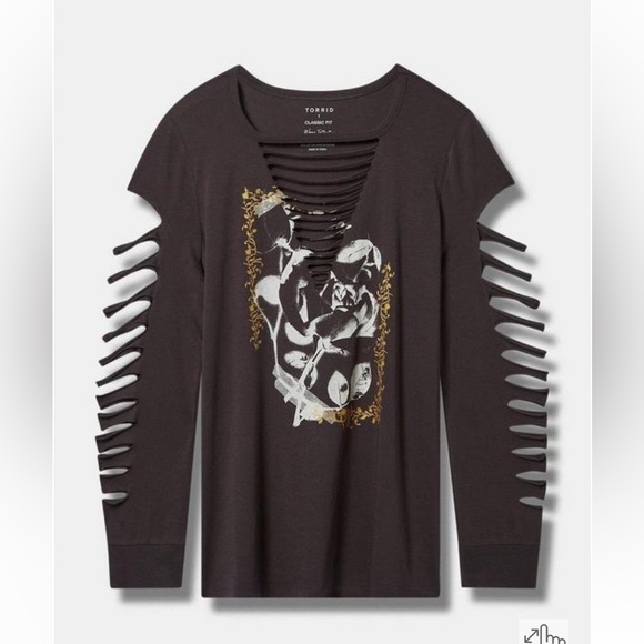 Torrid Roses Classic Fit Cotton Slashed Neck Long Sleeve Tee Size 4X NWT - Picture 1 of 4